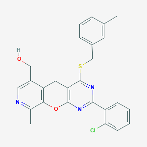 molecular formula C26H22ClN3O2S B2513883 [5-(2-chlorophenyl)-14-methyl-7-[(3-methylphenyl)methylsulfanyl]-2-oxa-4,6,13-triazatricyclo[8.4.0.03,8]tetradeca-1(10),3(8),4,6,11,13-hexaen-11-yl]methanol CAS No. 892415-00-8