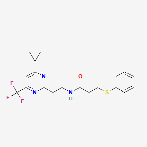 molecular formula C19H20F3N3OS B2513906 N-(2-(4-环丙基-6-(三氟甲基)嘧啶-2-基)乙基)-3-(苯硫基)丙酰胺 CAS No. 1396636-82-0
