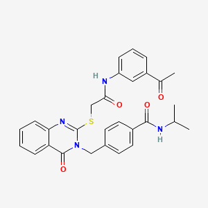 molecular formula C29H28N4O4S B2513910 4-((2-((2-((3-acetylphenyl)amino)-2-oxoethyl)thio)-4-oxoquinazolin-3(4H)-yl)methyl)-N-isopropylbenzamide CAS No. 1115549-49-9