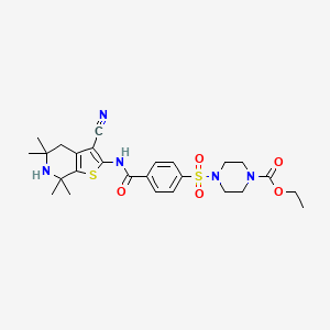 molecular formula C26H33N5O5S2 B2513918 Ethyl 4-((4-((3-cyano-5,5,7,7-tetramethyl-4,5,6,7-tetrahydrothieno[2,3-c]pyridin-2-yl)carbamoyl)phenyl)sulfonyl)piperazine-1-carboxylate CAS No. 681439-01-0