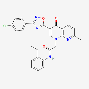 2-(3-(3-(4-chlorophenyl)-1,2,4-oxadiazol-5-yl)-7-methyl-4-oxo-1,8-naphthyridin-1(4H)-yl)-N-(2-ethylphenyl)acetamide