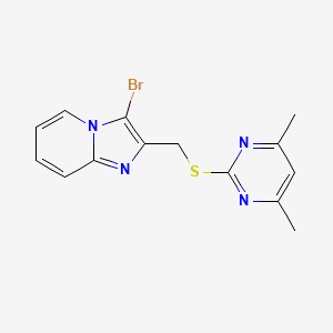 molecular formula C14H13BrN4S B2513931 3-溴-2-(((4,6-二甲基嘧啶-2-基)硫代)甲基)咪唑并[1,2-a]吡啶 CAS No. 313403-98-4