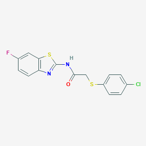 molecular formula C15H10ClFN2OS2 B251395 2-[(4-chlorophenyl)sulfanyl]-N-(6-fluoro-1,3-benzothiazol-2-yl)acetamide 