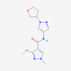 molecular formula C13H17N5O3 B2513962 3-methoxy-1-methyl-N-(1-(tetrahydrofuran-3-yl)-1H-pyrazol-4-yl)-1H-pyrazole-4-carboxamide CAS No. 1797558-66-7