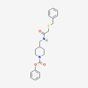 molecular formula C22H26N2O3S B2513966 Phenyl 4-((2-(benzylthio)acetamido)methyl)piperidine-1-carboxylate CAS No. 1235077-33-4