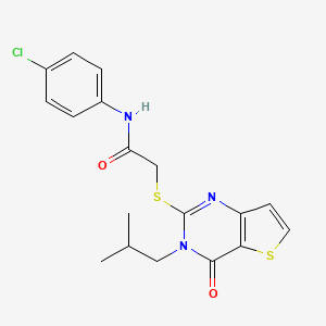 molecular formula C18H18ClN3O2S2 B2513972 N-(4-氯苯基)-2-{[3-(2-甲基丙基)-4-氧代-3,4-二氢噻吩并[3,2-d]嘧啶-2-基]硫代}乙酰胺 CAS No. 1252895-12-7