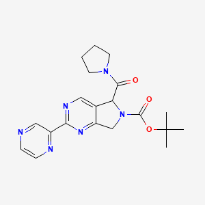 molecular formula C20H24N6O3 B2513974 叔丁基2-(吡嗪-2-基)-5-(吡咯烷-1-羰基)-5,7-二氢-6H-吡咯并[3,4-d]嘧啶-6-羧酸酯 CAS No. 1439904-55-8