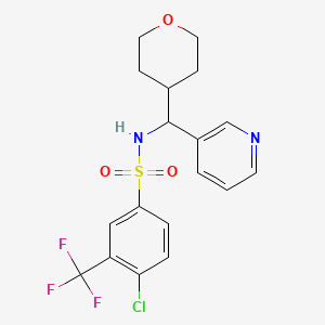 molecular formula C18H18ClF3N2O3S B2513991 4-chloro-N-(pyridin-3-yl(tetrahydro-2H-pyran-4-yl)methyl)-3-(trifluoromethyl)benzenesulfonamide CAS No. 2034594-29-9