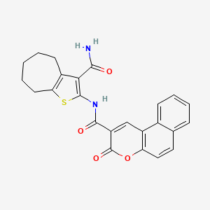 molecular formula C24H20N2O4S B2514014 N-(3-carbamoyl-5,6,7,8-tetrahydro-4H-cyclohepta[b]thiophen-2-yl)-3-oxobenzo[f]chromene-2-carboxamide CAS No. 477539-33-6