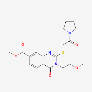 molecular formula C19H23N3O5S B2514037 3-(2-甲氧基乙基)-4-氧代-2-(2-氧代-2-吡咯烷-1-基乙基)硫代喹唑啉-7-羧酸甲酯 CAS No. 422530-62-9