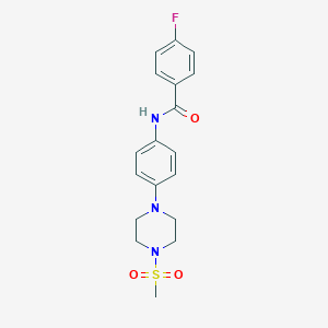molecular formula C18H20FN3O3S B251404 4-fluoro-N-{4-[4-(methylsulfonyl)piperazin-1-yl]phenyl}benzamide 