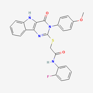 molecular formula C25H19FN4O3S B2514040 N-(2-fluorophenyl)-2-((3-(4-methoxyphenyl)-4-oxo-4,5-dihydro-3H-pyrimido[5,4-b]indol-2-yl)thio)acetamide CAS No. 536707-37-6