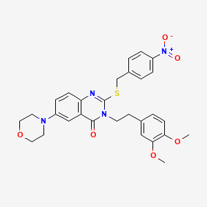 molecular formula C29H30N4O6S B2514052 3-(3,4-二甲氧基苯乙基)-6-吗啉基-2-((4-硝基苄基)硫代)喹唑啉-4(3H)-酮 CAS No. 689761-06-6