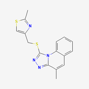 molecular formula C16H14N4S2 B2514087 2-Methyl-4-(((4-methyl-[1,2,4]triazolo[4,3-a]quinolin-1-yl)thio)methyl)thiazole CAS No. 667912-77-8