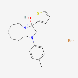 molecular formula C19H23BrN2OS B2514093 3-hydroxy-3-(thiophen-2-yl)-1-(p-tolyl)-3,5,6,7,8,9-hexahydro-2H-imidazo[1,2-a]azepin-1-ium bromide CAS No. 1104738-10-4