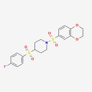 molecular formula C19H20FNO6S2 B2514105 1-((2,3-Dihydrobenzo[b][1,4]dioxin-6-yl)sulfonyl)-4-((4-fluorophenyl)sulfonyl)piperidine CAS No. 1798490-80-8