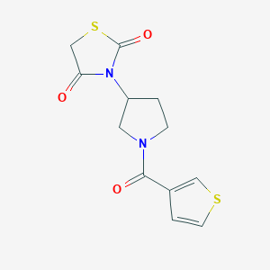 molecular formula C12H12N2O3S2 B2514113 3-(1-(噻吩-3-羰基)吡咯烷-3-基)噻唑烷-2,4-二酮 CAS No. 1790201-12-5