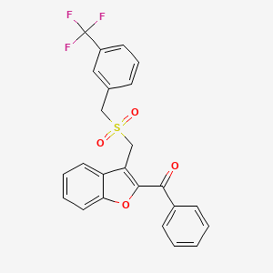 molecular formula C24H17F3O4S B2514120 Phenyl[3-({[3-(trifluoromethyl)benzyl]sulfonyl}methyl)-1-benzofuran-2-yl]methanone CAS No. 866017-29-0