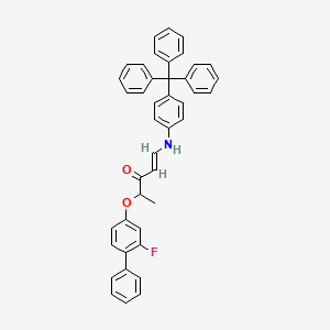 (E)-4-(3-fluoro-4-phenylphenoxy)-1-(4-tritylanilino)pent-1-en-3-one