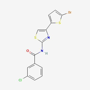 molecular formula C14H8BrClN2OS2 B2514132 N-[4-(5-bromothiophen-2-yl)-1,3-thiazol-2-yl]-3-chlorobenzamide CAS No. 391229-53-1