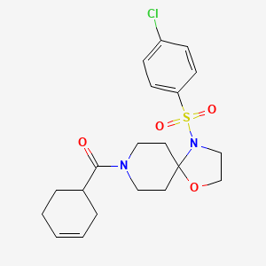 molecular formula C20H25ClN2O4S B2514134 (4-((4-Chlorophenyl)sulfonyl)-1-oxa-4,8-diazaspiro[4.5]decan-8-yl)(cyclohex-3-en-1-yl)methanone CAS No. 1396781-61-5