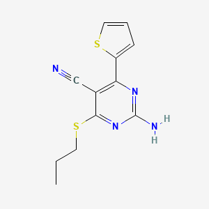 molecular formula C12H12N4S2 B2514158 2-氨基-4-(丙基硫基)-6-(2-噻吩基)-5-嘧啶碳腈 CAS No. 478067-19-5