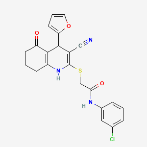 molecular formula C22H18ClN3O3S B2514164 N-(3-chlorophenyl)-2-{[3-cyano-4-(furan-2-yl)-5-hydroxy-4,6,7,8-tetrahydroquinolin-2-yl]sulfanyl}acetamide CAS No. 370850-50-3