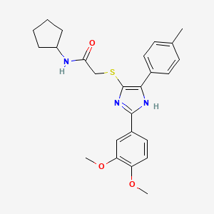 molecular formula C25H29N3O3S B2514182 N-cyclopentyl-2-((2-(3,4-dimethoxyphenyl)-5-(p-tolyl)-1H-imidazol-4-yl)thio)acetamide CAS No. 901258-10-4