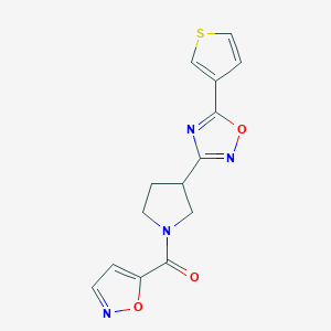 molecular formula C14H12N4O3S B2514198 Isoxazol-5-yl(3-(5-(thiophen-3-yl)-1,2,4-oxadiazol-3-yl)pyrrolidin-1-yl)methanone CAS No. 2034287-97-1