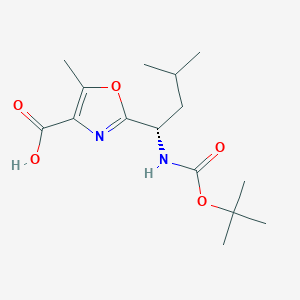 molecular formula C15H24N2O5 B2514205 2-{(1S)-1-[(tert-butoxycarbonyl)amino]-3-methylbutyl}-5-methyl-1,3-oxazole-4-carboxylic acid CAS No. 1418113-56-0