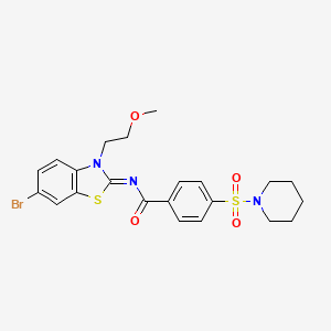 molecular formula C22H24BrN3O4S2 B2514207 N-[6-bromo-3-(2-methoxyethyl)-1,3-benzothiazol-2-ylidene]-4-piperidin-1-ylsulfonylbenzamide CAS No. 864975-93-9