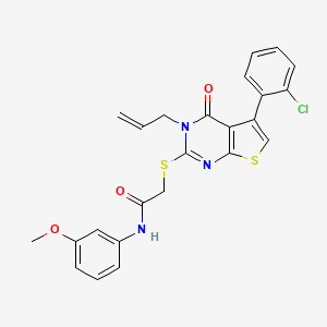 molecular formula C24H20ClN3O3S2 B2514218 2-[5-(2-chlorophenyl)-4-oxo-3-prop-2-enylthieno[2,3-d]pyrimidin-2-yl]sulfanyl-N-(3-methoxyphenyl)acetamide CAS No. 690270-19-0