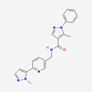 molecular formula C21H20N6O B2514226 5-methyl-N-((6-(1-methyl-1H-pyrazol-5-yl)pyridin-3-yl)methyl)-1-phenyl-1H-pyrazole-4-carboxamide CAS No. 2034229-17-7