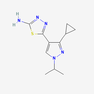 molecular formula C11H15N5S B2514264 5-(3-Cyclopropyl-1-propan-2-ylpyrazol-4-yl)-1,3,4-thiadiazol-2-amine CAS No. 1946812-41-4