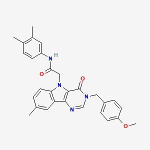 molecular formula C29H28N4O3 B2514271 N-(3,4-dimethylphenyl)-2-(3-(4-methoxybenzyl)-8-methyl-4-oxo-3H-pyrimido[5,4-b]indol-5(4H)-yl)acetamide CAS No. 1185102-32-2
