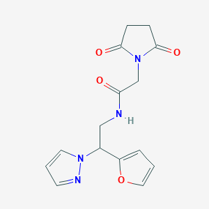 molecular formula C15H16N4O4 B2514293 2-(2,5-dioxopyrrolidin-1-yl)-N-(2-(furan-2-yl)-2-(1H-pyrazol-1-yl)ethyl)acetamide CAS No. 2034593-19-4