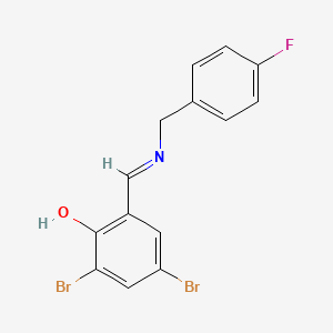 molecular formula C14H10Br2FNO B2514322 2,4-二溴-6-{[(4-氟苯甲基)亚氨基]甲基}苯酚 CAS No. 477848-41-2