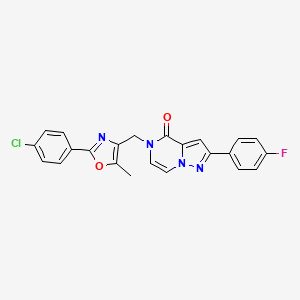 molecular formula C23H16ClFN4O2 B2514323 5-((2-(4-chlorophenyl)-5-methyloxazol-4-yl)methyl)-2-(4-fluorophenyl)pyrazolo[1,5-a]pyrazin-4(5H)-one CAS No. 1358921-65-9