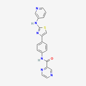 molecular formula C19H14N6OS B2514324 N-(4-(2-(pyridin-3-ylamino)thiazol-4-yl)phenyl)pyrazine-2-carboxamide CAS No. 1797285-28-9