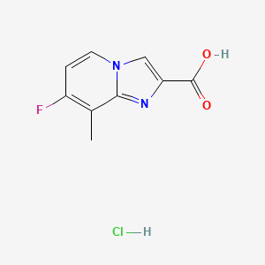molecular formula C9H8ClFN2O2 B2514329 7-氟-8-甲基咪唑并[1,2-a]吡啶-2-羧酸；盐酸盐 CAS No. 2416235-56-6