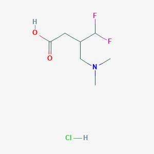 molecular formula C7H14ClF2NO2 B2514331 3-[(二甲氨基)甲基]-4,4-二氟丁酸;盐酸盐 CAS No. 2470440-31-2