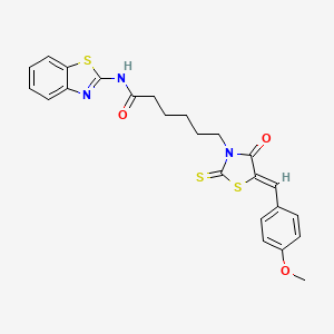 molecular formula C24H23N3O3S3 B2514363 N-(1,3-苯并噻唑-2-基)-6-[(5Z)-5-[(4-甲氧基苯基)亚甲基]-4-氧代-2-硫代-1,3-噻唑烷-3-基]己酰胺 CAS No. 613225-51-7