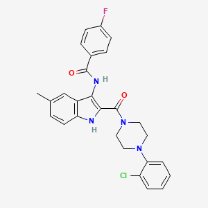 molecular formula C27H24ClFN4O2 B2514368 N-(2-(4-(2-氯苯基)哌嗪-1-羰基)-5-甲基-1H-吲哚-3-基)-4-氟苯甲酰胺 CAS No. 1031994-21-4