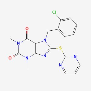 molecular formula C18H15ClN6O2S B2514388 7-(2-chlorobenzyl)-1,3-dimethyl-8-(pyrimidin-2-ylthio)-1H-purine-2,6(3H,7H)-dione CAS No. 868213-91-6