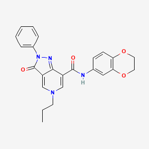 molecular formula C24H22N4O4 B2514400 N-(2,3-dihydrobenzo[b][1,4]dioxin-6-yl)-3-oxo-2-phenyl-5-propyl-3,5-dihydro-2H-pyrazolo[4,3-c]pyridine-7-carboxamide CAS No. 921578-50-9