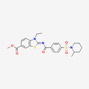 molecular formula C24H27N3O5S2 B2514401 (Z)-methyl 3-ethyl-2-((4-((2-methylpiperidin-1-yl)sulfonyl)benzoyl)imino)-2,3-dihydrobenzo[d]thiazole-6-carboxylate CAS No. 685519-87-3