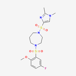 molecular formula C17H23FN4O5S2 B2514404 1-((1,2-dimethyl-1H-imidazol-4-yl)sulfonyl)-4-((5-fluoro-2-methoxyphenyl)sulfonyl)-1,4-diazepane CAS No. 1903503-46-7