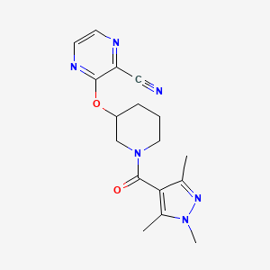 B2514416 3-((1-(1,3,5-trimethyl-1H-pyrazole-4-carbonyl)piperidin-3-yl)oxy)pyrazine-2-carbonitrile CAS No. 2034504-17-9
