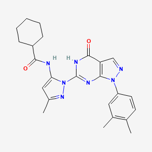 molecular formula C24H27N7O2 B2514442 N-(1-(1-(3,4-二甲基苯基)-4-氧代-4,5-二氢-1H-吡唑并[3,4-d]嘧啶-6-基)-3-甲基-1H-吡唑-5-基)环己烷甲酰胺 CAS No. 1172231-40-1