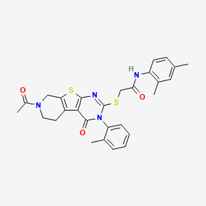 molecular formula C28H28N4O3S2 B2514444 2-((7-乙酰基-4-氧代-3-(邻甲苯基)-3,4,5,6,7,8-六氢吡啶并[4',3':4,5]噻吩并[2,3-d]嘧啶-2-基)硫代)-N-(2,4-二甲苯基)乙酰胺 CAS No. 1185057-09-3